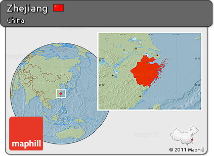 Savanna Style Location Map of Zhejiang, hill shading