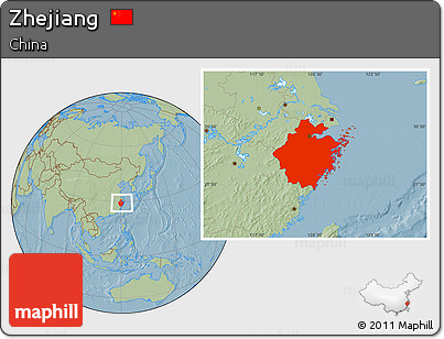 Savanna Style Location Map of Zhejiang, hill shading