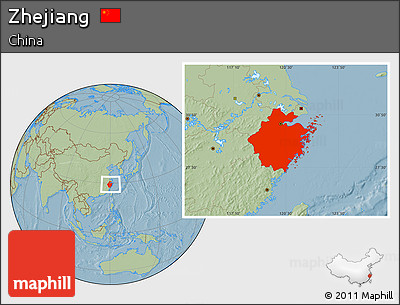 Savanna Style Location Map of Zhejiang, hill shading