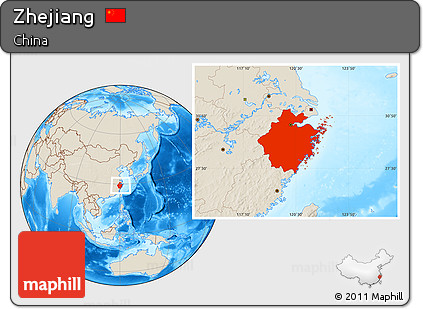 Shaded Relief Location Map of Zhejiang
