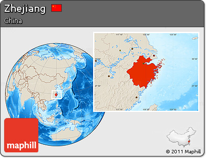 Shaded Relief Location Map of Zhejiang