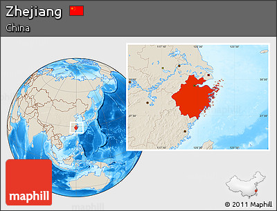 Shaded Relief Location Map of Zhejiang
