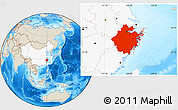 Shaded Relief Location Map of Zhejiang, highlighted country