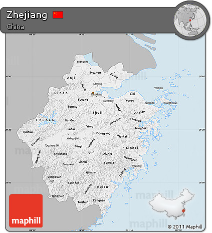Gray Map of Zhejiang, single color outside