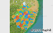 Political Map of Zhejiang, satellite outside