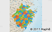 Political Map of Zhejiang, shaded relief outside