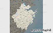 Shaded Relief Map of Zhejiang, darken