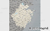 Shaded Relief Map of Zhejiang, darken, semi-desaturated