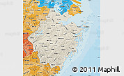 Shaded Relief Map of Zhejiang, political shades outside