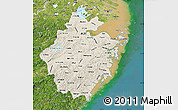 Shaded Relief Map of Zhejiang, satellite outside
