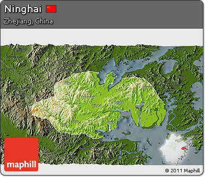 Physical 3D Map of Ninghai, darken