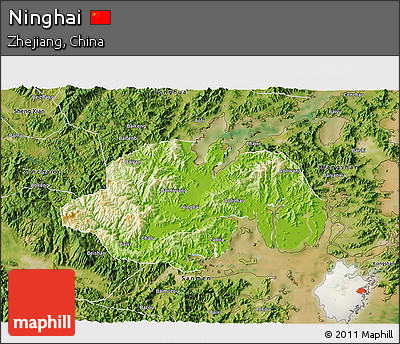 Physical 3D Map of Ninghai, satellite outside