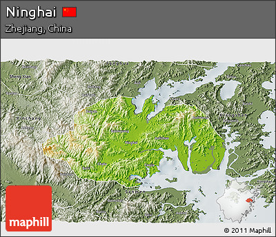 Physical 3D Map of Ninghai, semi-desaturated