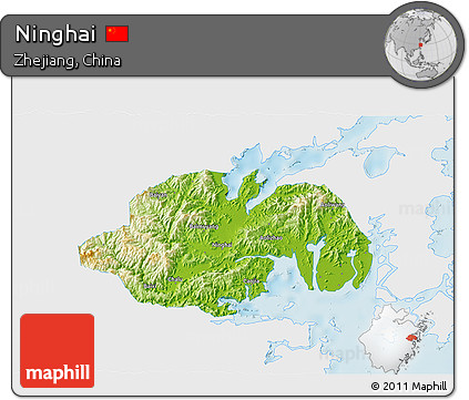 Physical 3D Map of Ninghai, single color outside