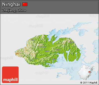 Physical 3D Map of Ninghai, single color outside
