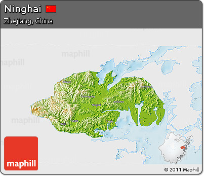 Physical 3D Map of Ninghai, single color outside