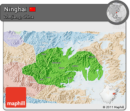Political 3D Map of Ninghai, lighten