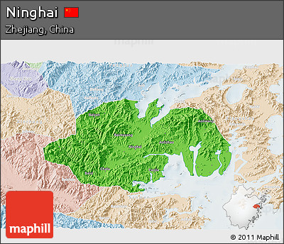 Political 3D Map of Ninghai, lighten