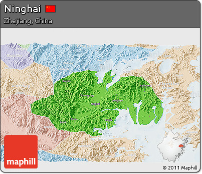 Political 3D Map of Ninghai, lighten