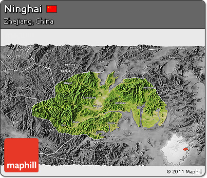 Satellite 3D Map of Ninghai, desaturated