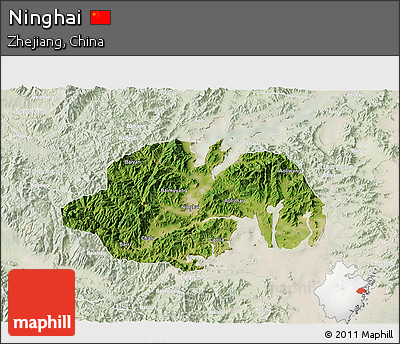 Satellite 3D Map of Ninghai, lighten