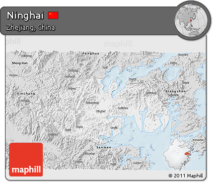 Silver Style 3D Map of Ninghai