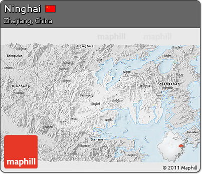 Silver Style 3D Map of Ninghai