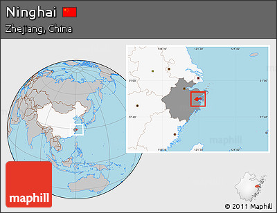 Gray Location Map of Ninghai, highlighted country, highlighted parent region