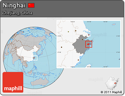 Gray Location Map of Ninghai, highlighted country, highlighted parent region