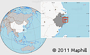 Gray Location Map of Ninghai, highlighted country, highlighted parent region