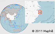 Gray Location Map of Ninghai, highlighted country, hill shading