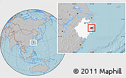 Gray Location Map of Ninghai, highlighted parent region, hill shading