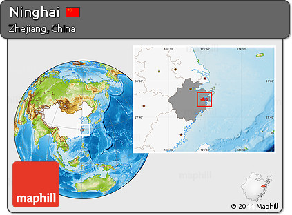 Physical Location Map of Ninghai, highlighted country, highlighted parent region