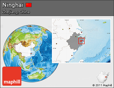 Physical Location Map of Ninghai, highlighted country, highlighted parent region