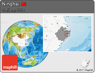 Physical Location Map of Ninghai, highlighted country, highlighted parent region