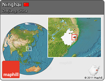 Satellite Location Map of Ninghai, highlighted parent region