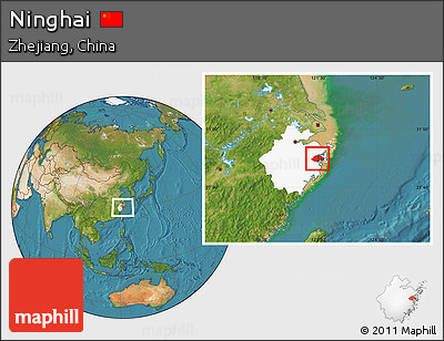 Satellite Location Map of Ninghai, highlighted parent region