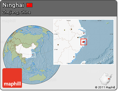 Savanna Style Location Map of Ninghai, highlighted country, hill shading
