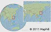 Savanna Style Location Map of Ninghai, highlighted parent region, within the entire country, hill shading