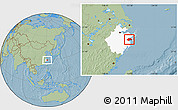 Savanna Style Location Map of Ninghai, highlighted parent region, hill shading