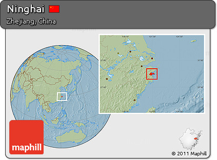 Savanna Style Location Map of Ninghai, hill shading