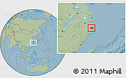 Savanna Style Location Map of Ninghai, hill shading