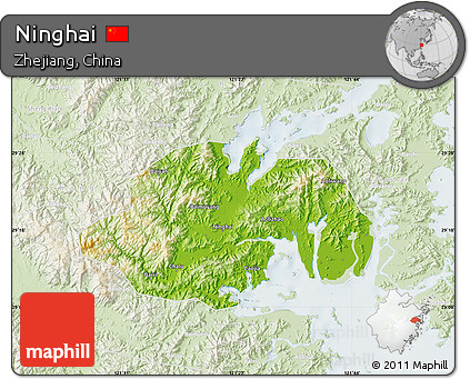 Physical Map of Ninghai, lighten