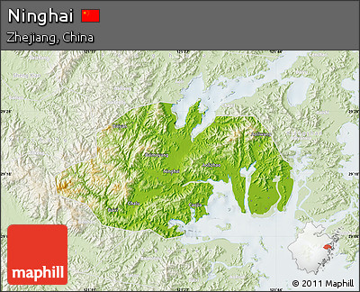 Physical Map of Ninghai, lighten
