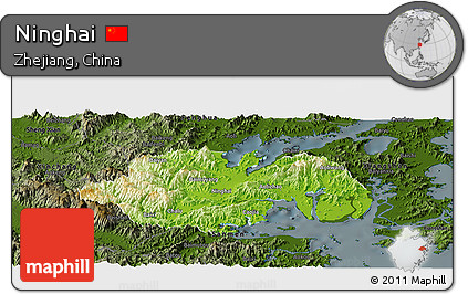Physical Panoramic Map of Ninghai, darken