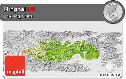 Physical Panoramic Map of Ninghai, lighten, desaturated
