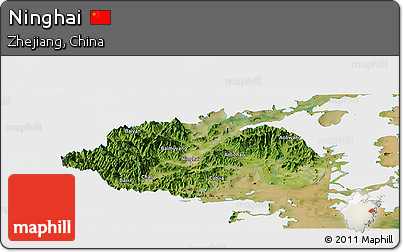 Satellite Panoramic Map of Ninghai, single color outside