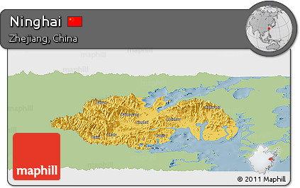 Savanna Style Panoramic Map of Ninghai, single color outside