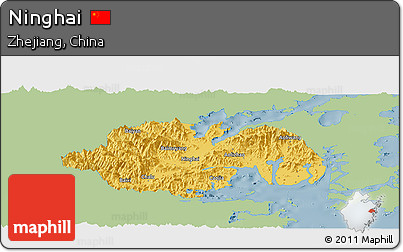 Savanna Style Panoramic Map of Ninghai, single color outside