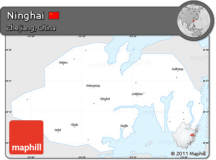 Silver Style Simple Map of Ninghai, single color outside